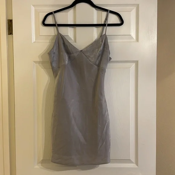 H&M Shiny Silver Spaghetti Strap Cocktail Mini Dress - Picture 2 of 8
